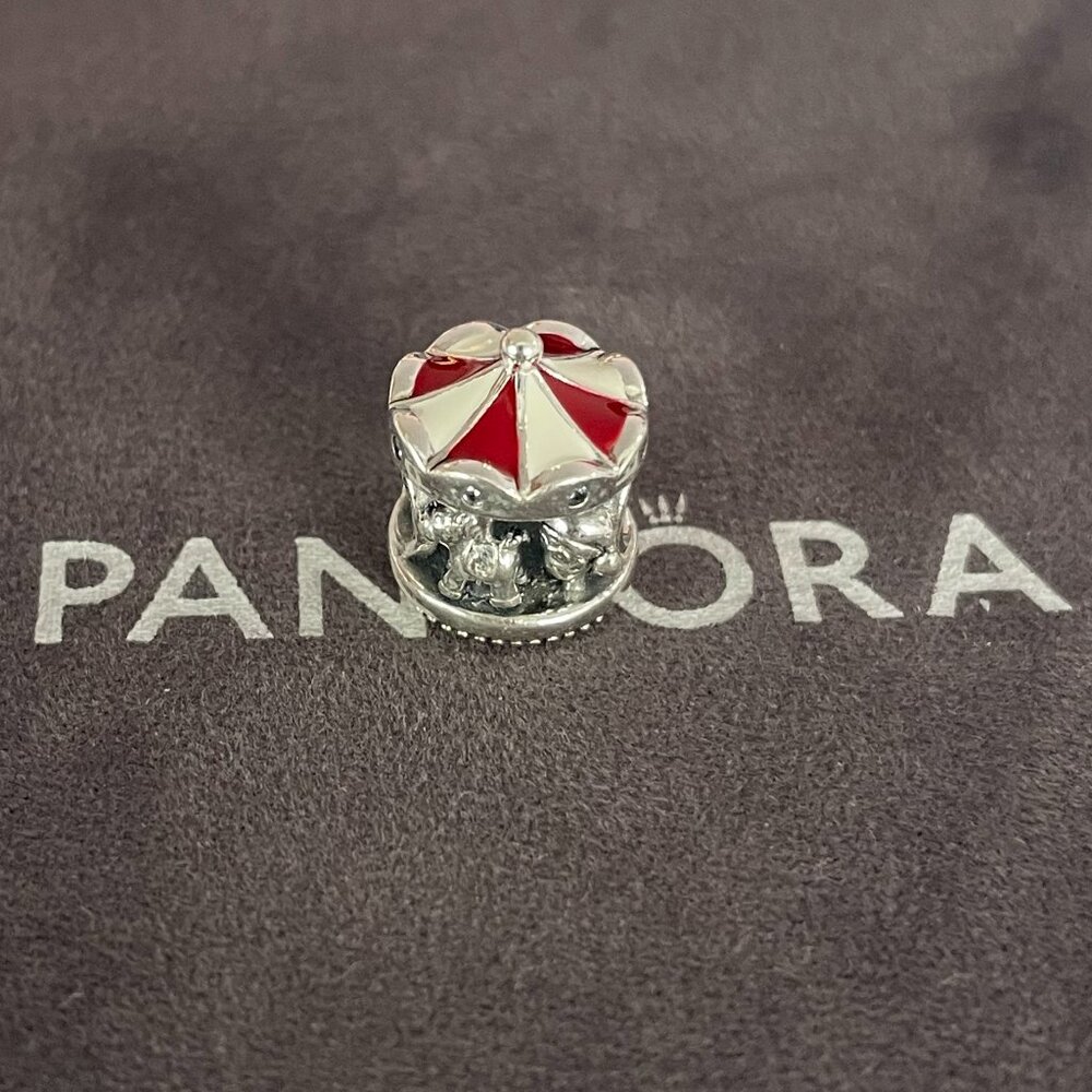 Pandora Sterling Silver Merry Go Round Carousel Love Peace Believe Holiday Charm